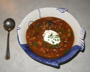 15 Bean Soup with a dollop of sour cream and cut chives