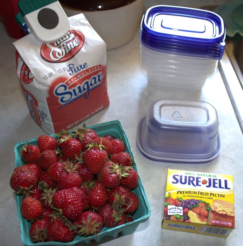 Ingredients for Making Strawberry Freezer Jam
